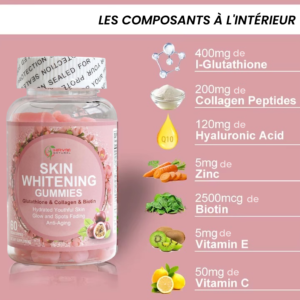 Gummies Éclaircissant: Cure Éclat au Glutathion, Collagène et Biotine skin whitening gummies : cure Éclat au glutathion, collagène et biotine