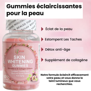 Gummies Éclaircissant: Cure Éclat au Glutathion, Collagène et Biotine skin whitening gummies : cure Éclat au glutathion, collagène et biotine